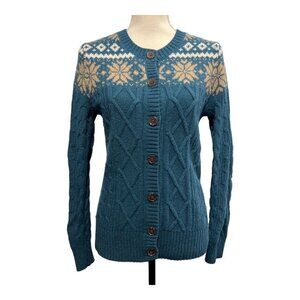 Natural Reflections S Wool Blend Fair Isle Cardigan‎ Sweater Button Cable Knit
